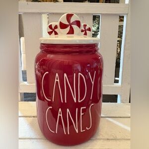 Rae Dunn Red Ceramic Candy Cane Baby Canister